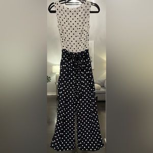 Anthropologie Blue Dot Jumpsuit with waist ties